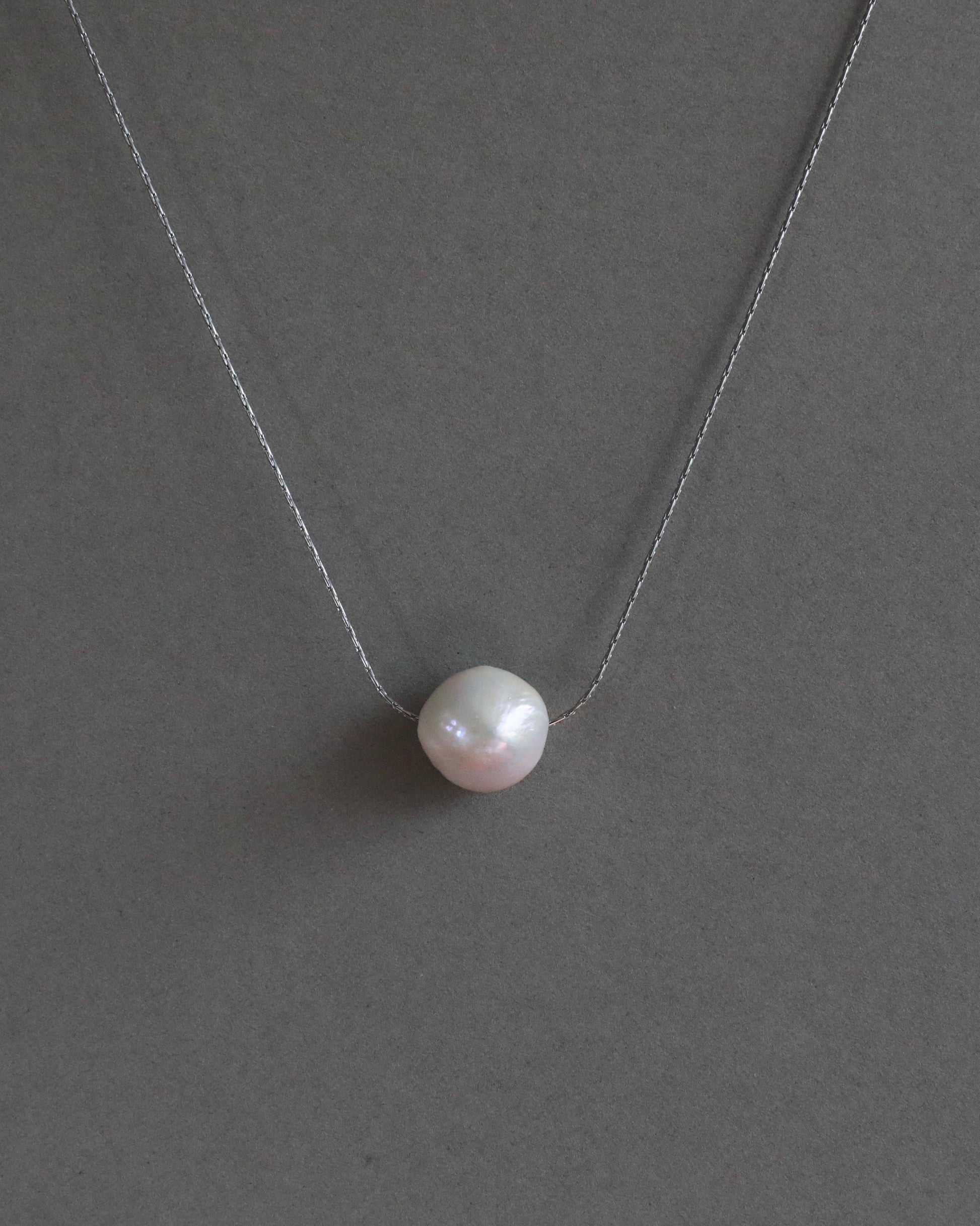Freshwater baroque pearl adjustable necklace choker on stainless steel chain in silver color