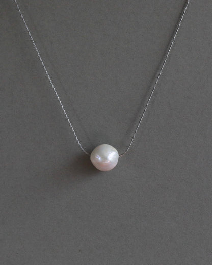 Freshwater baroque pearl adjustable necklace choker on stainless steel chain in silver color
