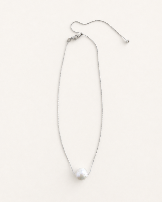 Freshwater baroque pearl adjustable necklace choker on stainless steel chain in silver color