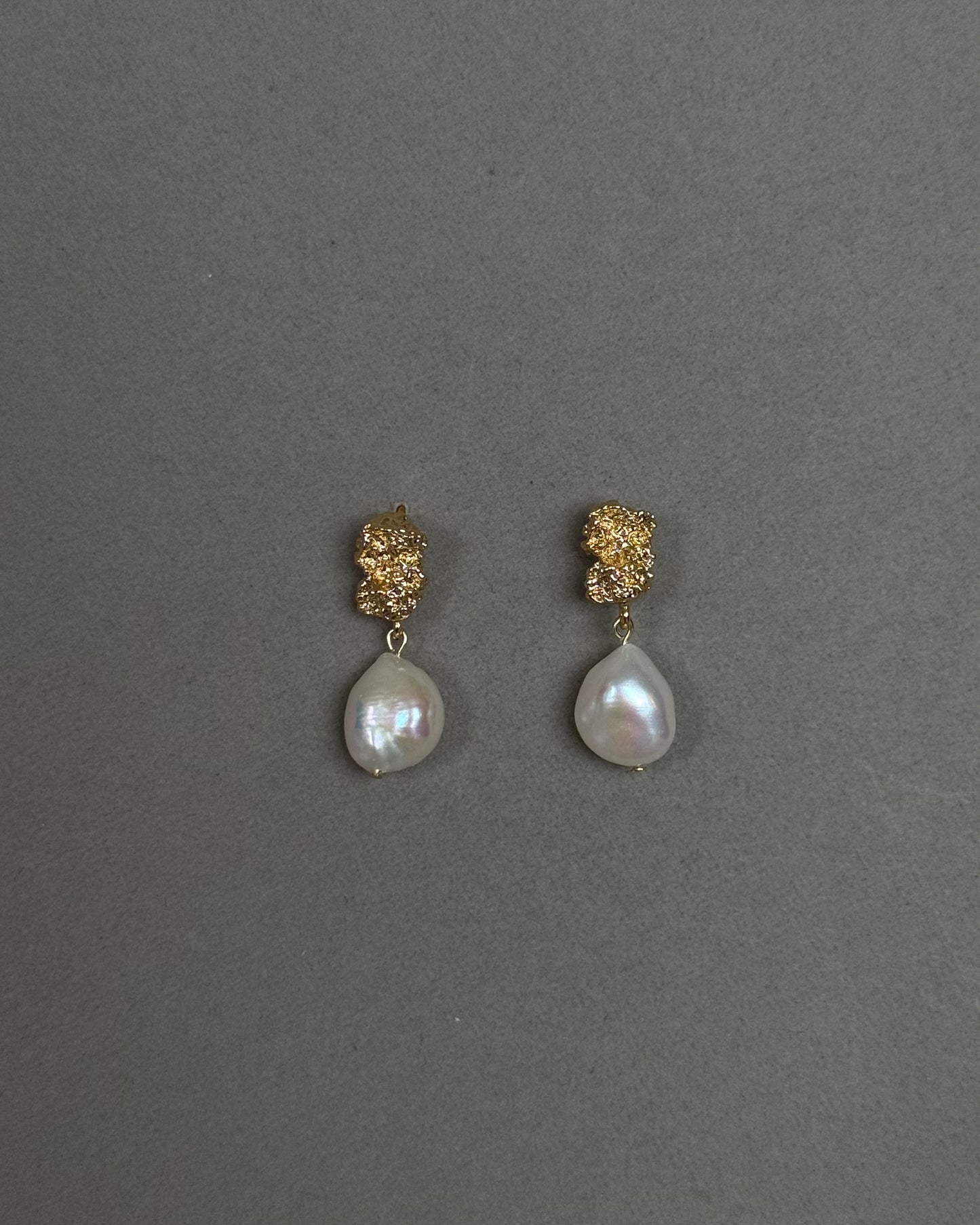 Freshwater pearl bridal earrings with textured gold and silver plated studs and elegant wedding pearl design