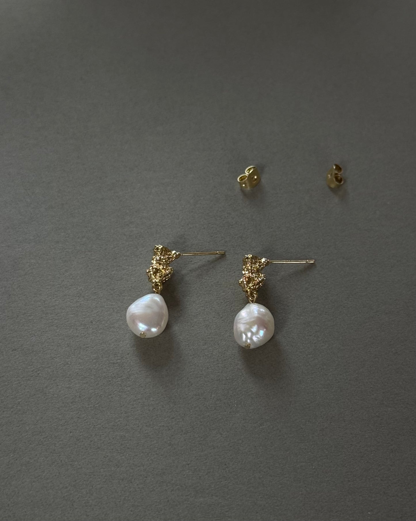 Freshwater pearl bridal earrings with textured gold and silver plated studs and elegant wedding pearl design