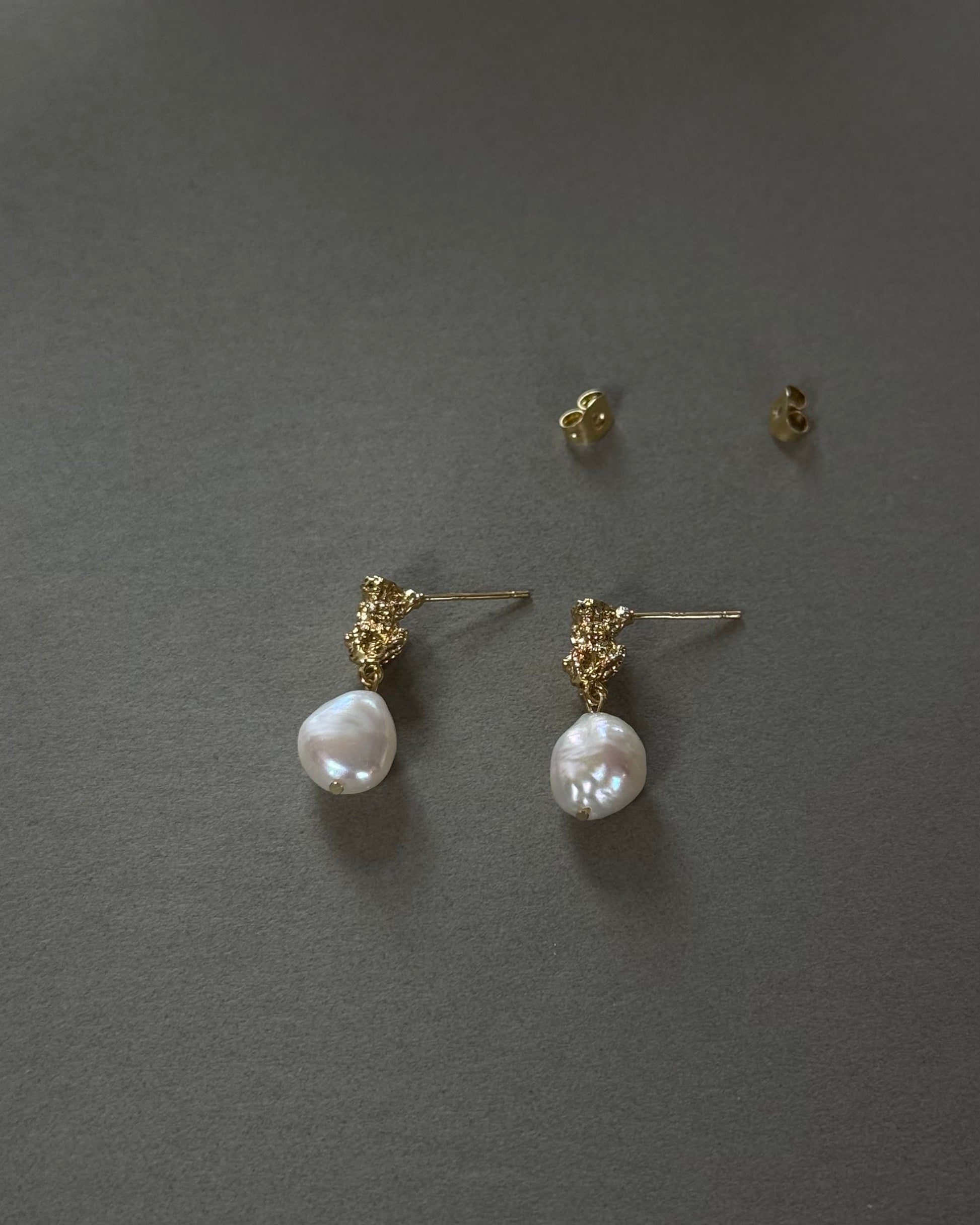 Freshwater pearl bridal earrings with textured gold and silver plated studs and elegant wedding pearl design