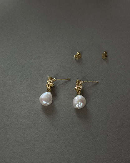 Freshwater pearl bridal earrings with textured gold and silver plated studs and elegant wedding pearl design