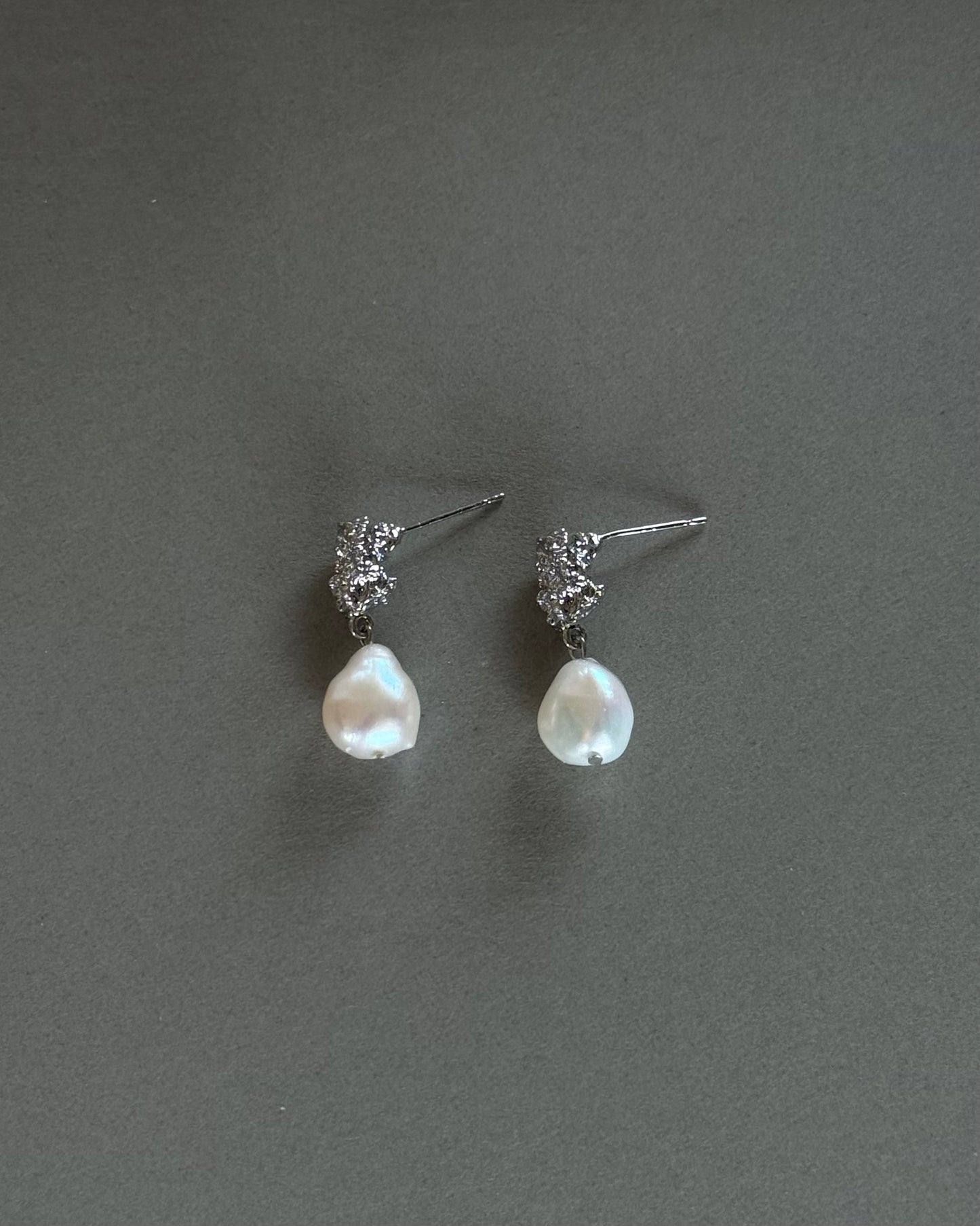 Freshwater pearl bridal earrings with textured gold and silver plated studs and elegant wedding pearl design