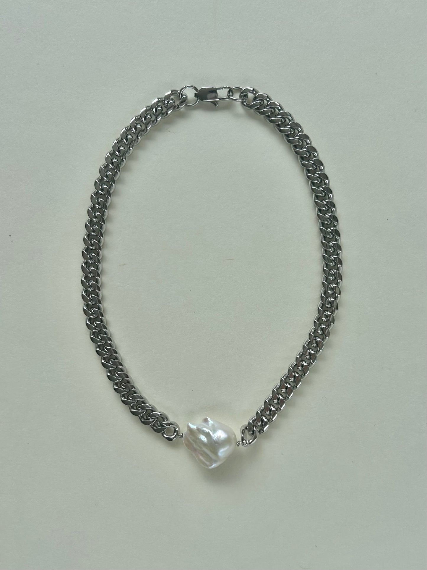 Ena Freshwater Pearl Stainless Steel Chain Necklace Minimal Silver Chain Necklace