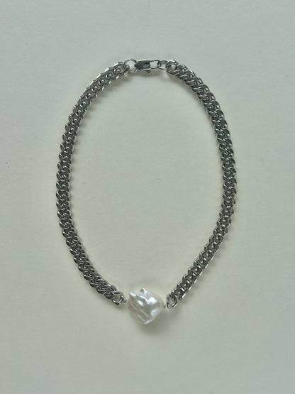 Ena Freshwater Pearl Stainless Steel Chain Necklace Minimal Silver Chain Necklace