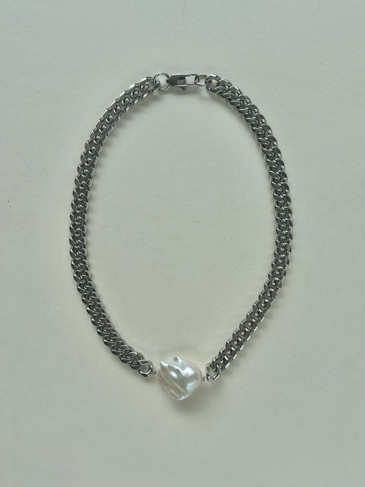 Ena Freshwater Pearl Stainless Steel Chain Necklace Minimal Silver Chain Necklace