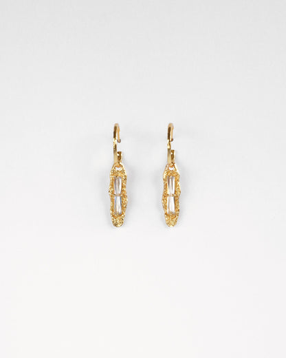 Refined Gleam earrings front view on white background – gold plated sterling silver with white zircon