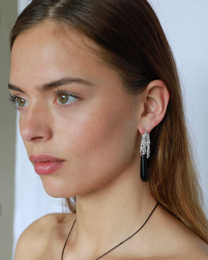 Vera Natural Black Onyx Textured Teardrop Earrings