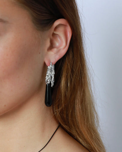 Vera Natural Black Onyx Textured Teardrop Earrings