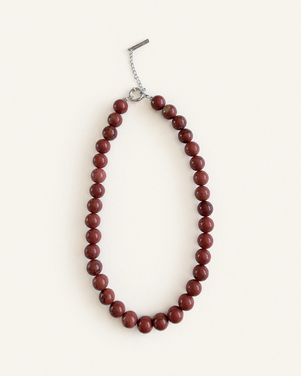 12mm natural red stone beaded necklace with matte red beads and Nordic minimalist design.