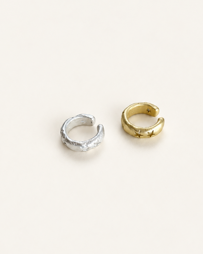 Matte finish earcuff set with cubic zirconia in 14K Gold plated brass/Sterling silver plated brass