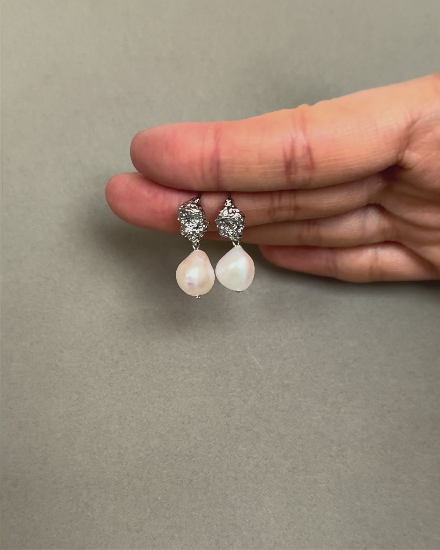 Freshwater pearl bridal earrings with textured gold and silver plated studs and elegant wedding pearl design
