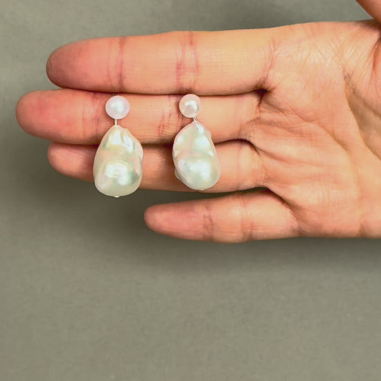 Freshwater baroque pearl bridal earrings with silver plated details and elegant wedding pearl design