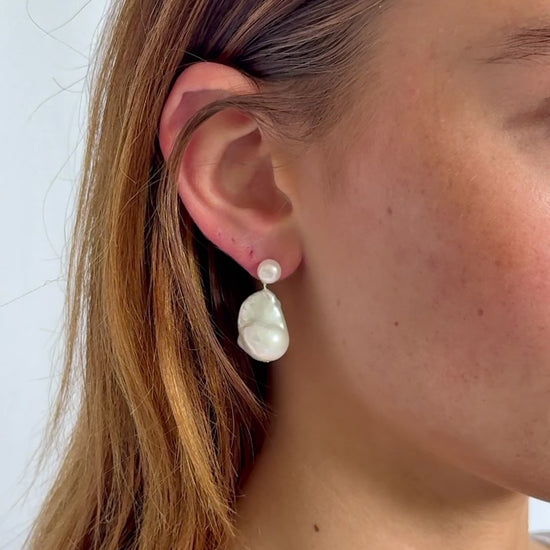 Freshwater baroque pearl bridal earrings with silver plated details and elegant wedding pearl design