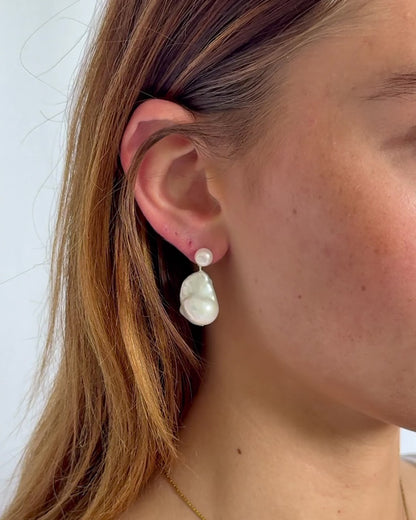 Freshwater baroque pearl bridal earrings with silver plated details and elegant wedding pearl design
