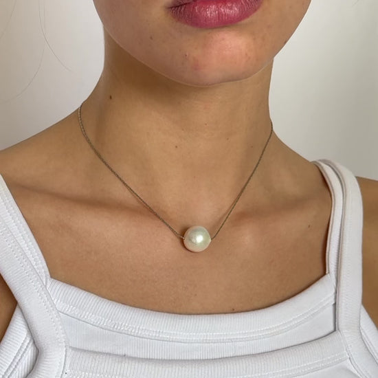 Freshwater baroque pearl adjustable necklace choker on stainless steel chain in silver color