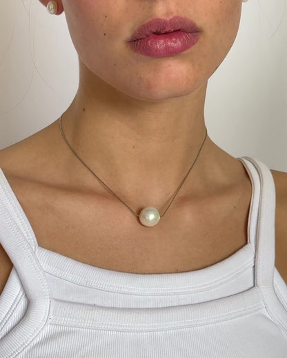 Freshwater baroque pearl adjustable necklace choker on stainless steel chain in silver color