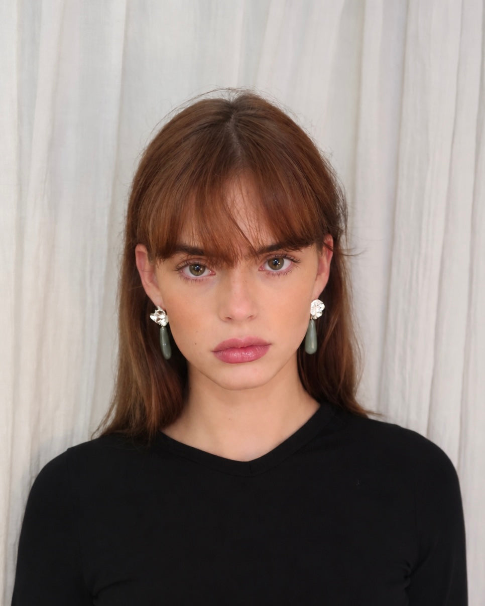 sculptural-flower-drop-earrings-silver-green-aventurinemodel