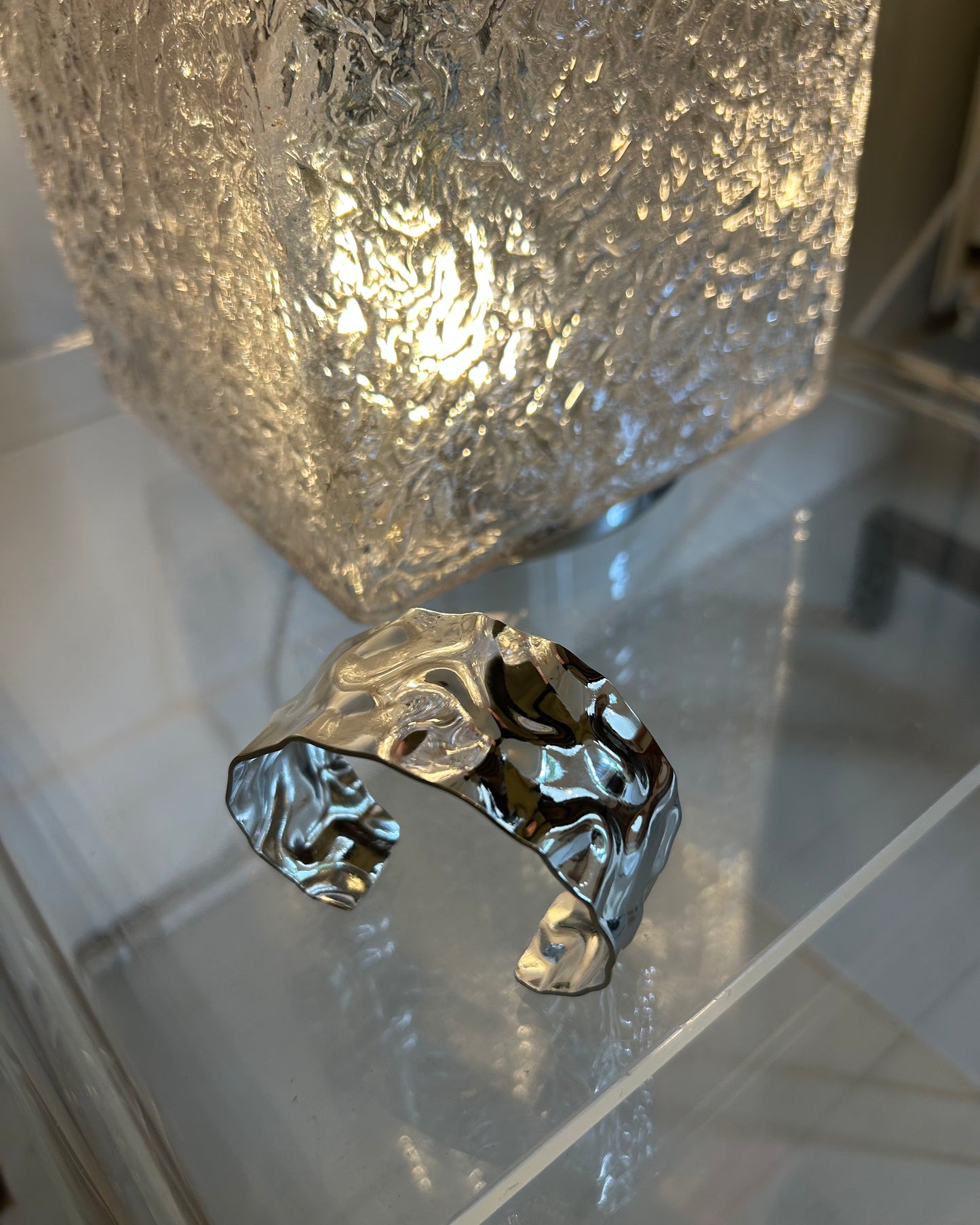 Yara Silver Wavy Waterproof Chunky Bangle