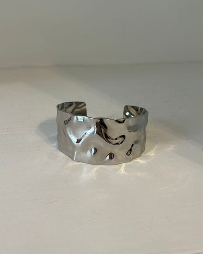 Yara Silver Wavy Waterproof Chunky Bangle