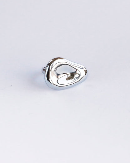 Front view of solid sterling silver dome ring with molten mirror finish, unisex design