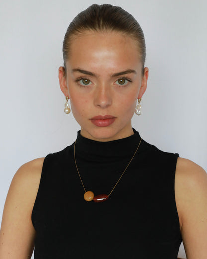 Yellow jade and red agate adjustable necklace choker on gold stainless steel chain