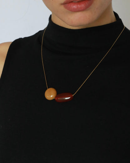 Yellow jade and red agate adjustable necklace choker on gold stainless steel chain