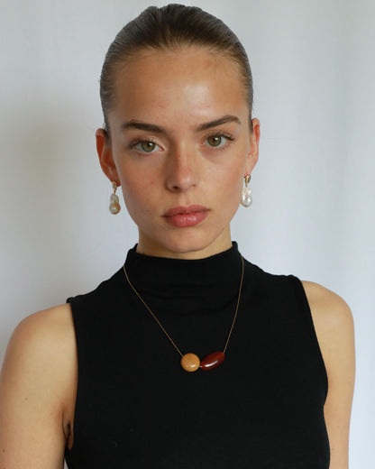 Kaia Yellow Jade & Red Agate Necklace | Adjustable Stainless Steel Choker