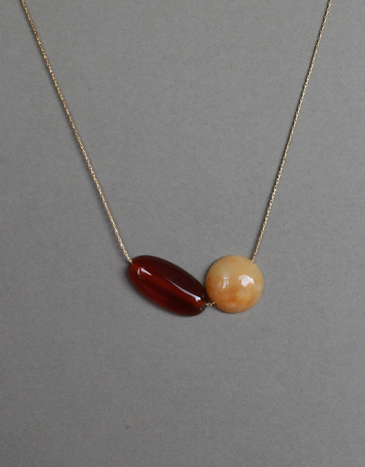 Yellow jade and red agate adjustable necklace choker on gold stainless steel chain