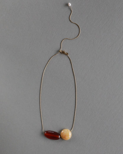Yellow jade and red agate adjustable necklace choker on gold stainless steel chain